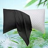 Cooling Side Sleeper Pillow Cases - Curved Rayon Derived from Bamboo Pillowcase Cover- Breathable Cool Silky Soft Pillowcase for Hot Sleepers Hair and Skin, Queen Size 1 Piece, 20 * 30 Inches Black
