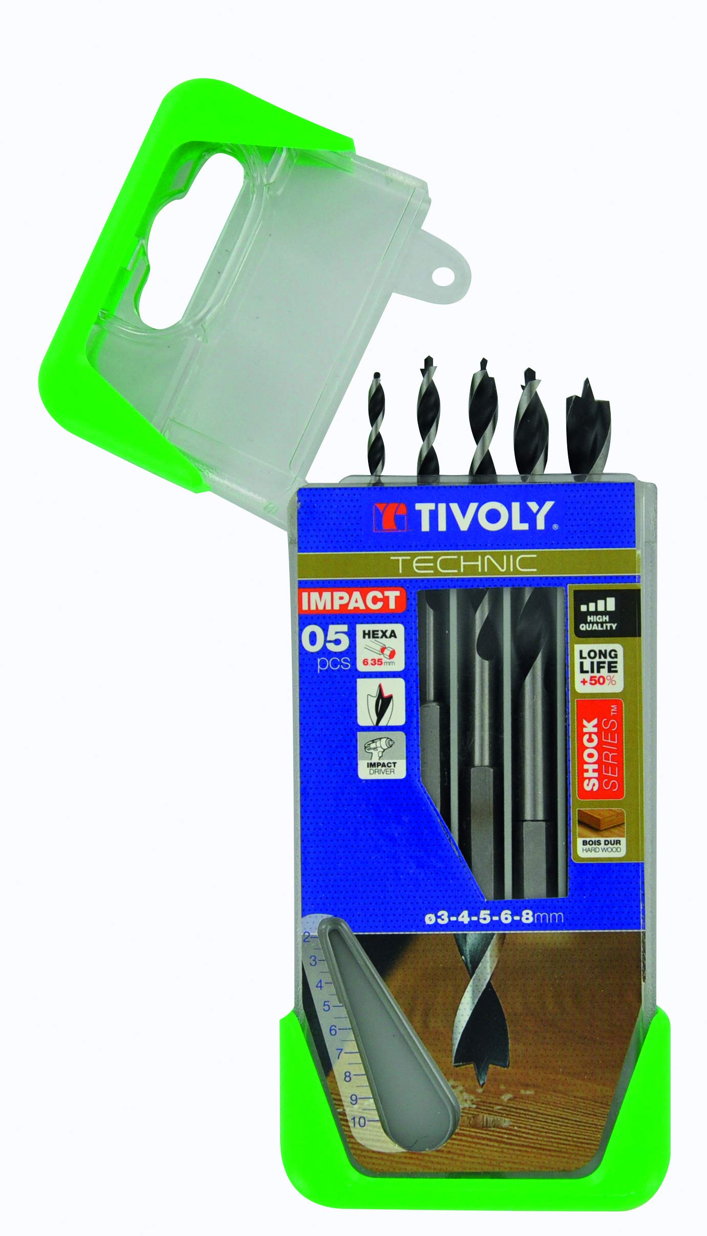 Tivoly 10803770002 Set of 3 Wood Drill Bits Shock Series Hexa Shank
