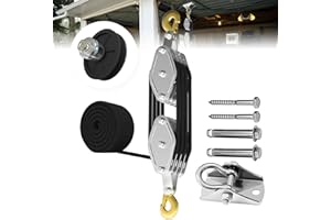 YATOINTO Rope Hoist Pulley System, 4400LB Block and Tackle Pulley System, 8:1 Lifting Power 65ft, Pulley Block for Lifting Lo