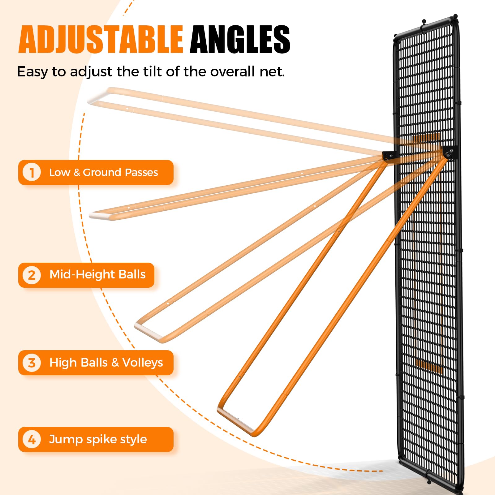 Volleyball Rebounder Net - Portable 7x4 ft Training Equipment for Spike and Smash Practice - 5 Rebound Angles Custom Target Area for Volleyball Sports Training,Orange