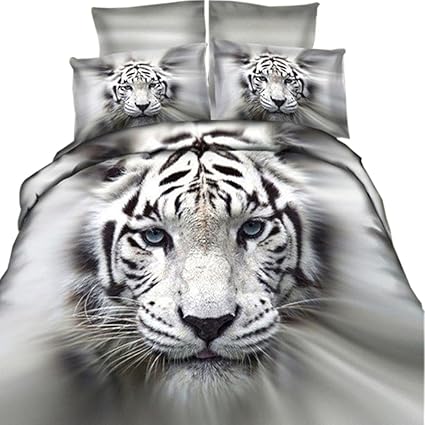 Esydream 3d Oil Painting White Tiger Print Bedding Sets 4pc No