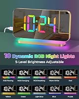 SZELAM Projection Alarm Clock 7.4 inch Mirror Display RGB Night Light USB C view 4