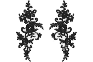 AUEAR, 2 Pack Black Flower Embroidery Applique Sew on Floral Patches for DIY Craft Decoration