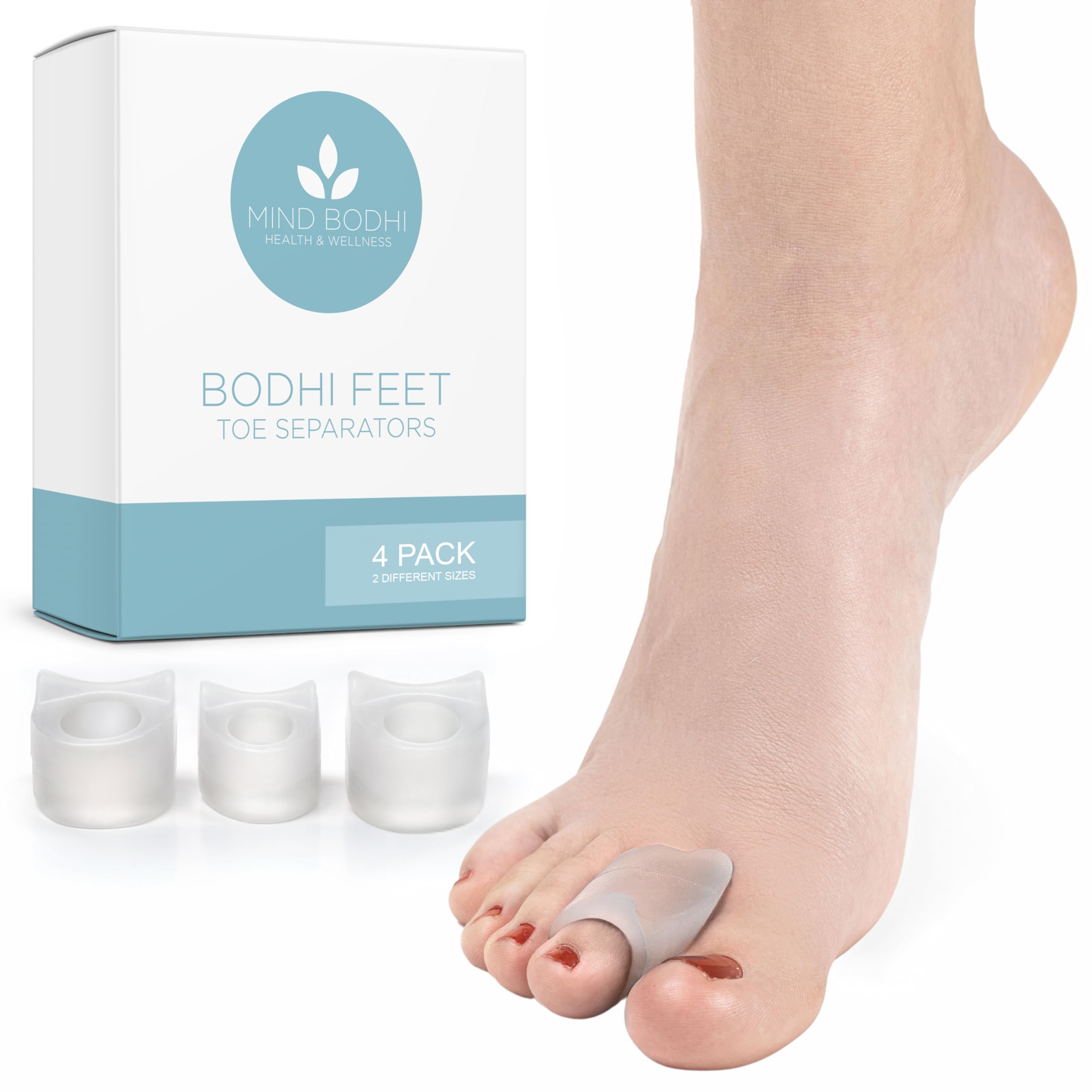 Photo 1 of Mind Bodhi Single-Loop Toe Separators 4-Pack: Correcting Bunions and Restoring Toes to Their Original Shape - For Men and Women - Toe Spacers Bunion Corrector - Clear