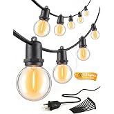 Zymberia G40 LED Outdoor String Lights, 25FT, 12 Globe Bulbs, Black Wire | Shatterproof Plastic Bulbs, IP65 Waterproof, Dimmable 2700K Warm White, UL Listed, 10FT Lead, for Small Patio and Balcony