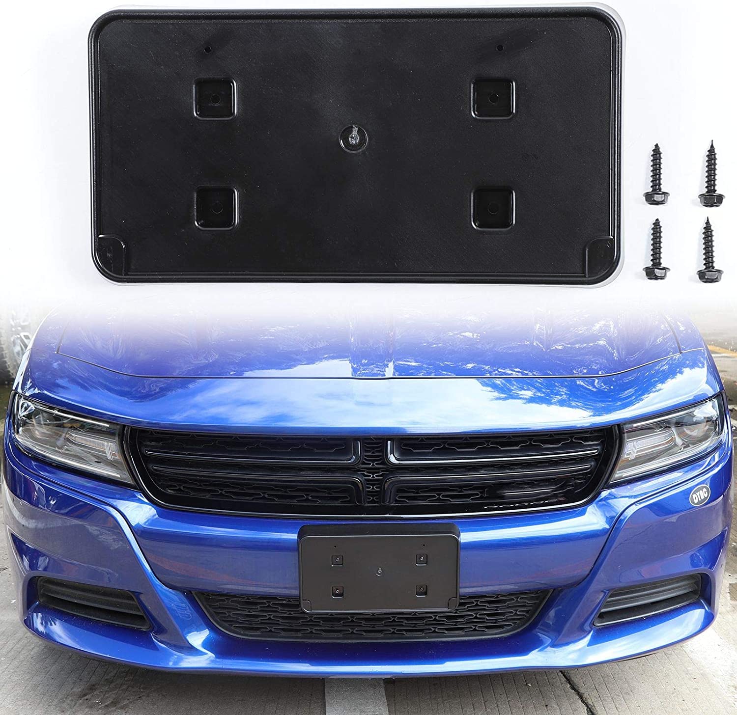 Photo 1 of JWWY for Charger Front License Plate Frame Mounting Bracket Number Plate Holder Registration Plate Frame for 2015-2025+ Dodge Charger Exterior Accessories Black