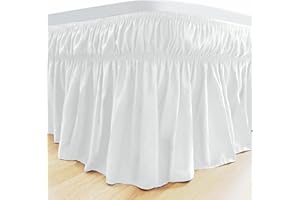 Aemilas Elastic Wrinkle Bed Skirts for Adjustable Bed Super Soft Microfiber Tailored Wrap Around Dust Ruffle for King Size 14 Inch Drop White