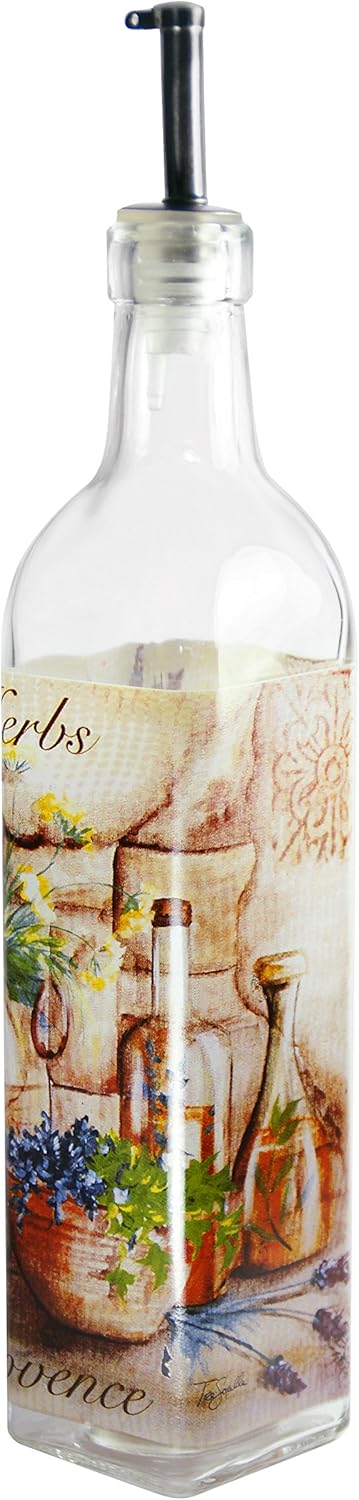 Grant Howard Herbs and Oil Provence Theme Oil & Vinegar Glass Cruet, 16 oz, Multicolored: Kitchen & Dining