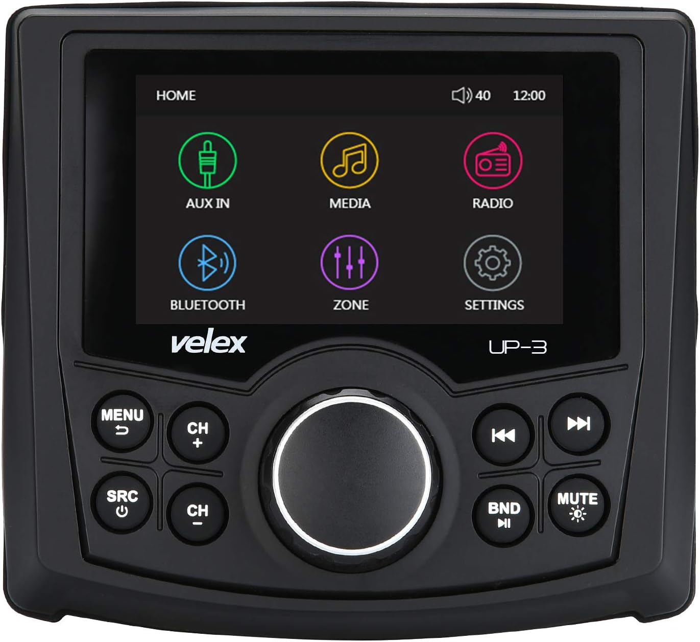 Powersports UTV Stereo AM/FM with Bluetooth Streaming 3 Zone, Compatible to Rear View Camera, External Amplifier Switch on/Off