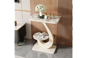 Modern C-Shaped Entryway Console Table with Double Storage Shelf, Metal Frame & Sintered Stone Top, Decorative Furniture for 
