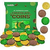 St. Patrick's Day Milk Chocolate Green & Gold Coin, 25 Coins, Shamrock & Leprechaun Themed Coins, Parties, Events and Celebrations, Perfect for Gift Bags and Festive Decorations, 4.5g Milk Chocolate Coin
