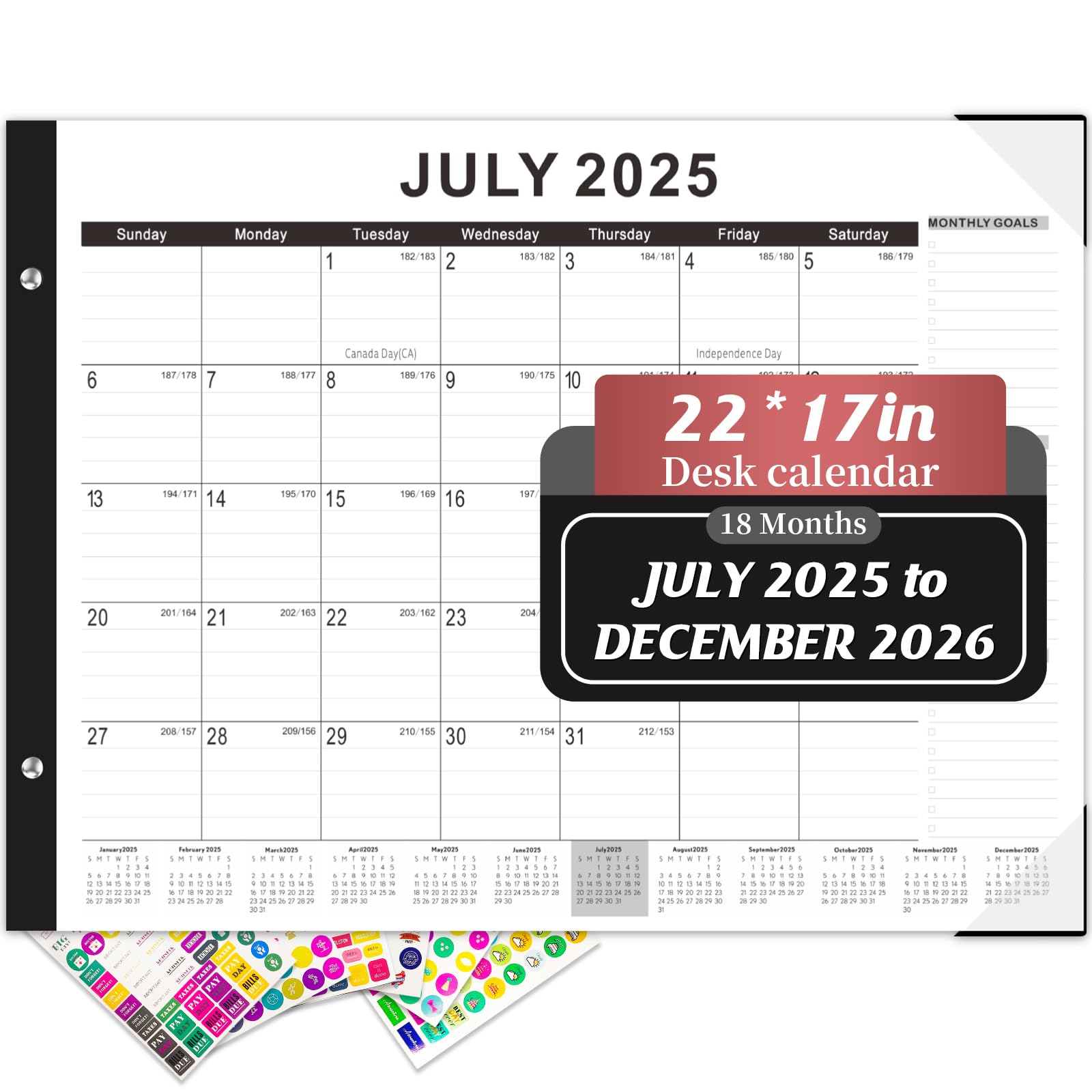 Photo 1 of Gannyfer Desk Calendar 2025-2026, Large Calendar 2026 22" x 17", July 2025 - Dec 2026, 18 Monthly Academic Desktop Pad Calendar with Plastic Cover, Thick Paper, for Planning and Organizing in Office, School, Family(6 Stickers)
