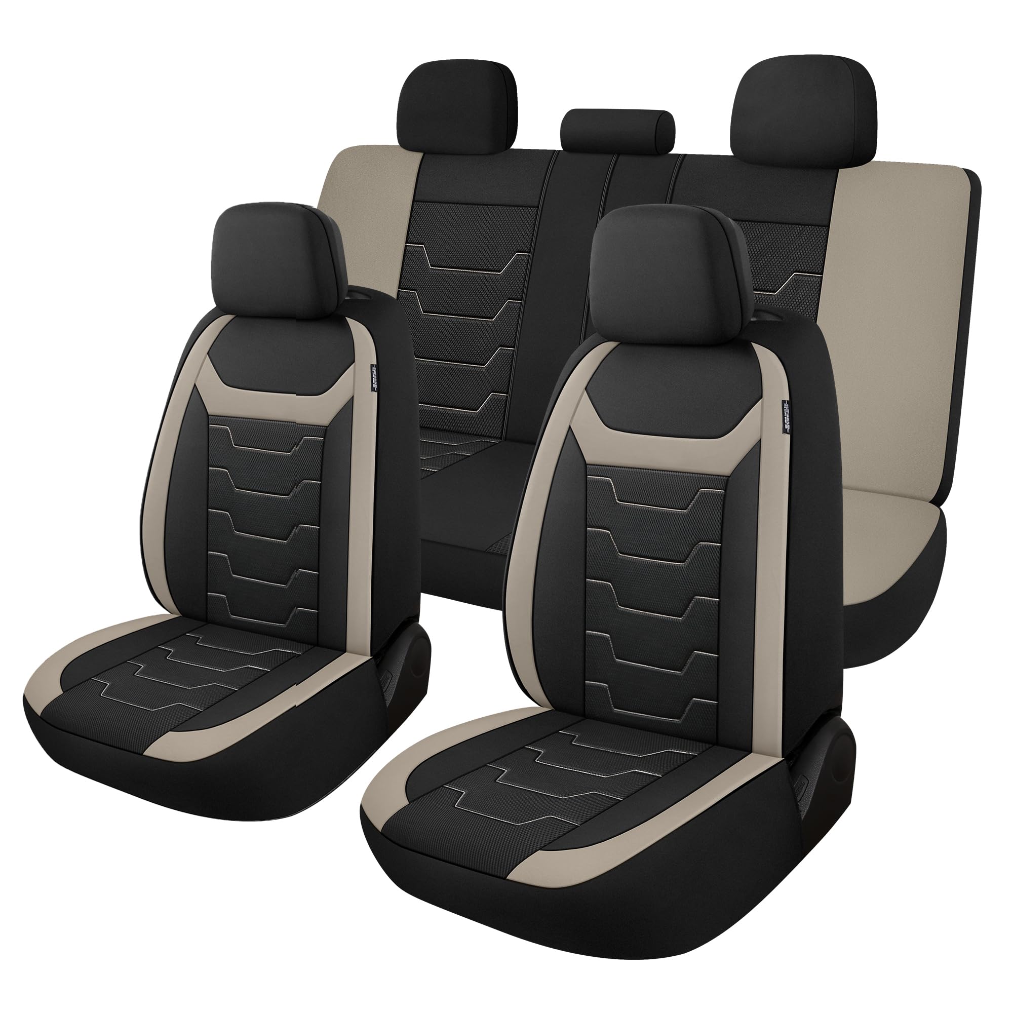 Photo 1 of CAROMOP Breathable Car Seat Covers Full Seats,3D Air Mesh Cloth Seat Covers for Cars, Split Bench Compatible Car Interior Covers, Universal Fit Most Car Sedan Truck SUV(Black/Beige)
