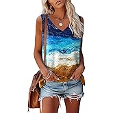ETCYY Womens Summer Tops Sexy Tie Dye V Neck Tank Top Loose Fit Cute Printed Workout Sleeveless T Shirts