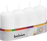 Bolsius White Pillar Candles - Pack of 4, 20 Hours Burn Time, 100x50mm view 1