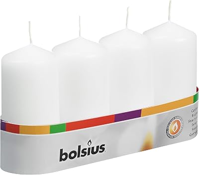 Bolsius White Pillar Candles - Pack of 4, 20 Hours Burn Time, 100x50mm