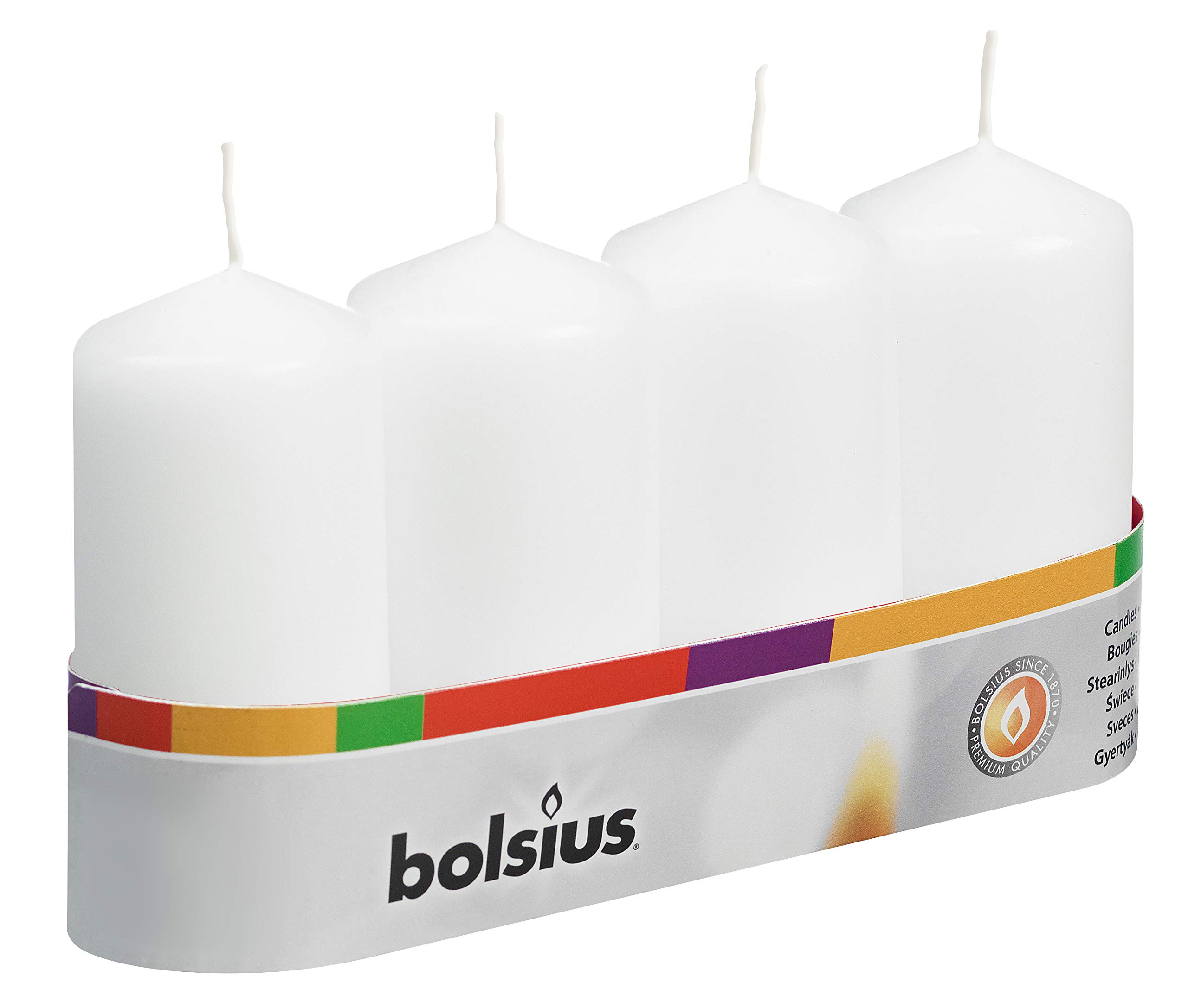 Bolsius pillar Candles Regular, white, pack of 4
