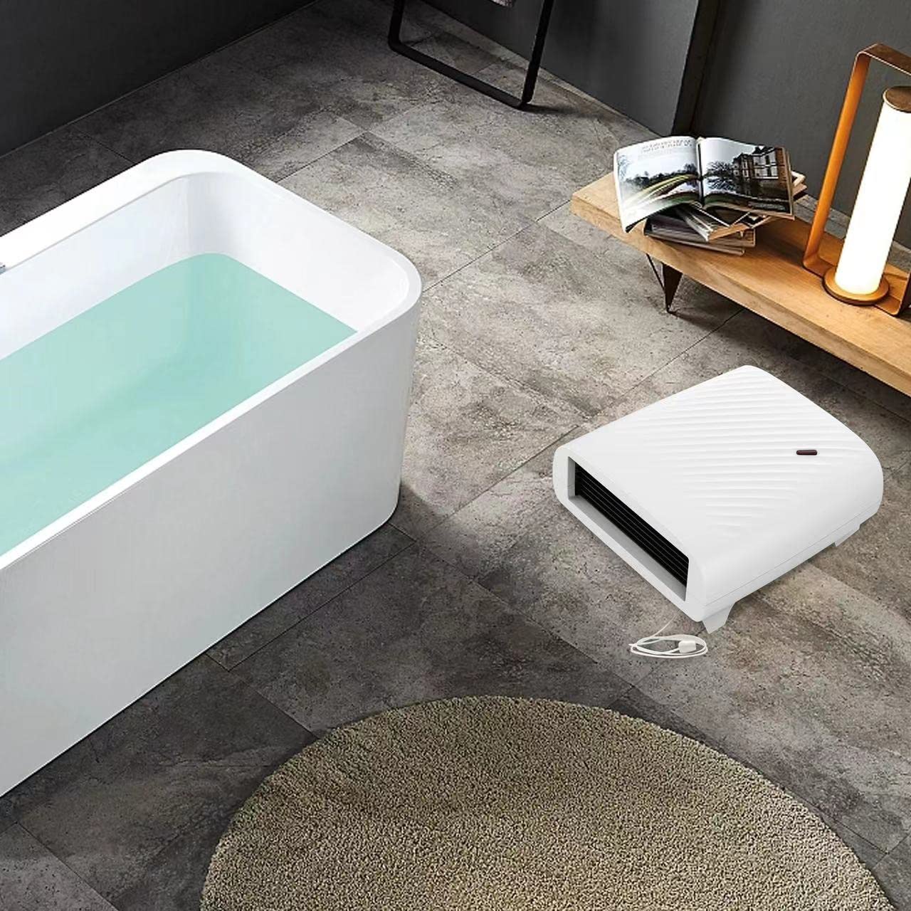 Electric Downflow Fan Heater IP22 Water Splash Proof Wall Mounted Pull Cord Splash Proof Function 2 Heat Settings Ideal for Bathrooms Kitchen Laundry areas 2Kw White Low Pressure Air Flow Function