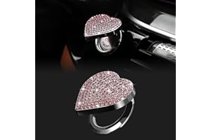 TOMALL Bling Car Engine Start Cap Diamond Crystal Push Start Ring Sparkly Accessories Heart Bling Ignition Button Rhinestone Emblem Trim Universal (Pink)