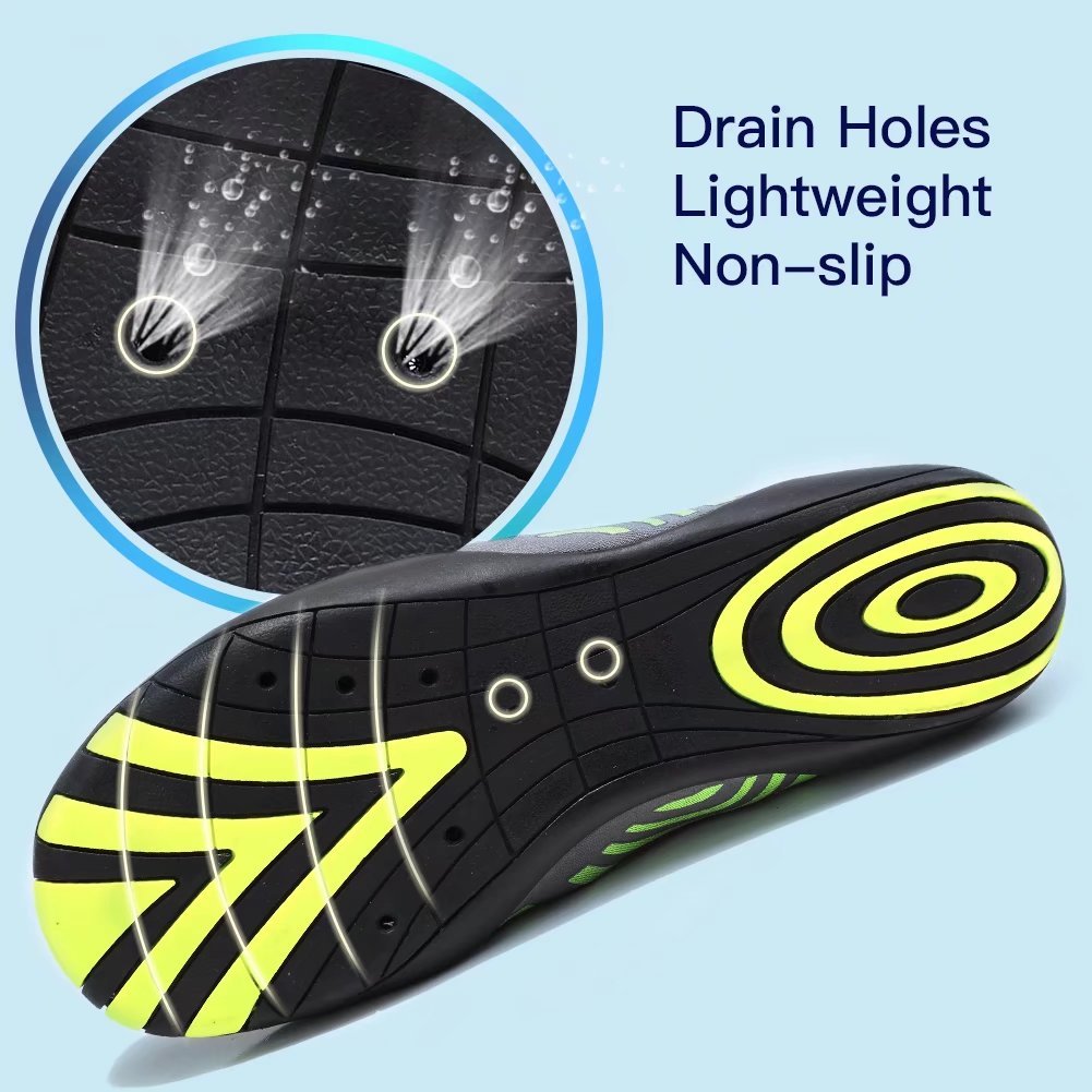 HOBIBEAR Men Quick Dry Slip-On Water Shoes Lightweight Barefoot Aqua Socks For Yoga Beach Pool Boating(Grey/Green,40)