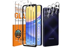 QsmQam 3 Pack Screen Protector for Samsung Galaxy A15 5G + 3 Pack Camera Lens Protector, Ultra HD Tempered Glass, 9H Hardness, Anti Scratch, Easy Installation
