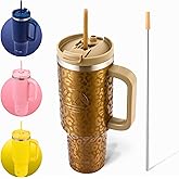 FAHRMOSIS 40 Oz Tumbler with Handle and Straw Insulated Cup that Fits in Cup Holder for Hot & Cold Drinks Leak Proof Tumbler with Straw Stainless Steel Travel Mug for Men & Women - Gold Leopard