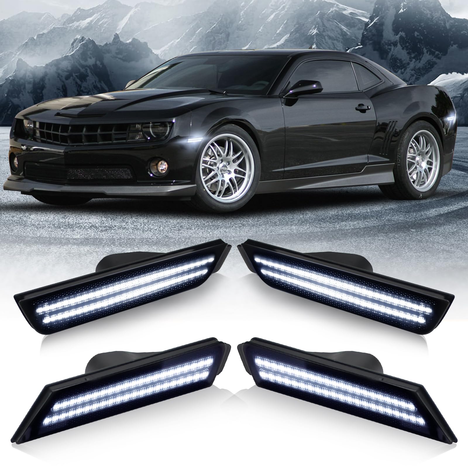 Photo 1 of D-Lumina LED Side Marker Lights Smoked Lens for Chevy Camaro 2010 2011 2012 2013 2014 2015, 5th Gen Camaro Front Rear Bumper LED Sidemarker White, Pack of 4