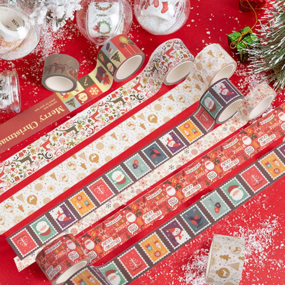 Christmas Tape 12 Rolls DIY Sticker Decorative Masking Tape Easy Tear Packaging Tape