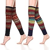 SATINIOR 2 Pairs Leg Warmers for Women Wool Leg Warmers Bohemian Winter Long Knit Boot Cuffs Socks for Women(Black, Navy Blue)