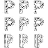 PATIKIL 30pcs Letter Charm, Rhinestone Letter P Charm Crystal Alphabet Slide Wristbands Pendant for Jewelry Making Leather Collar Necklace, Silvery, 14mm
