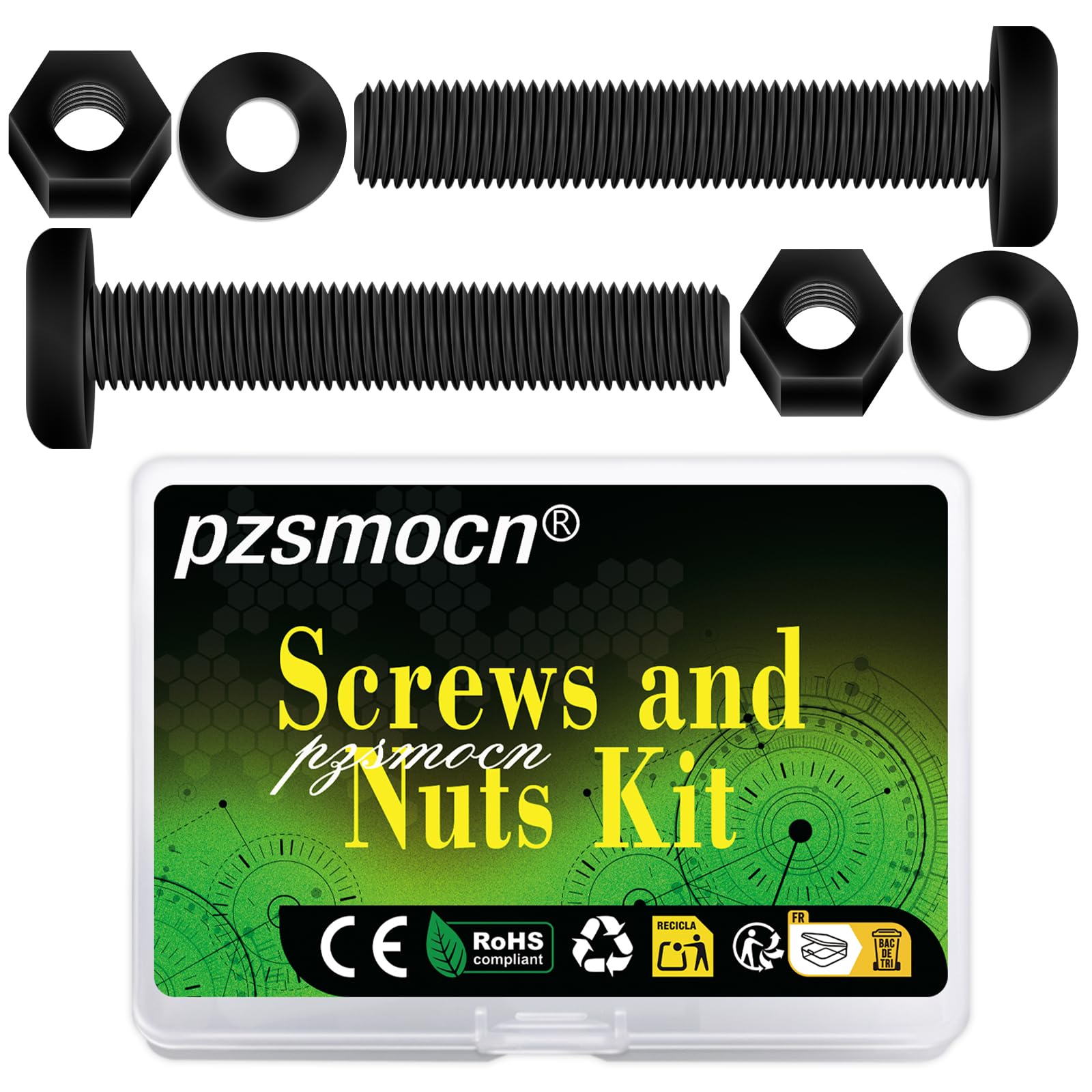Pzsmocn 90 Pieces/30 Sets M6*60 mm Plastic Black Nylon Cross Round Head Screw Hexagonal Nut Combination Kit, with Insulating Washers, Standard Size, For DIY and Electronic Assembly.