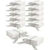 Flip Up Jewelry Gift Box, 12 Pack Velvet Lined Earring Box with Ribbon, Necklace & Bracelet Packaging, Small Jewelry Organizer, Ring & Bracelet Box, Travel Jewelry Case, 4.2 x 4 x 1.38 Inches (White)