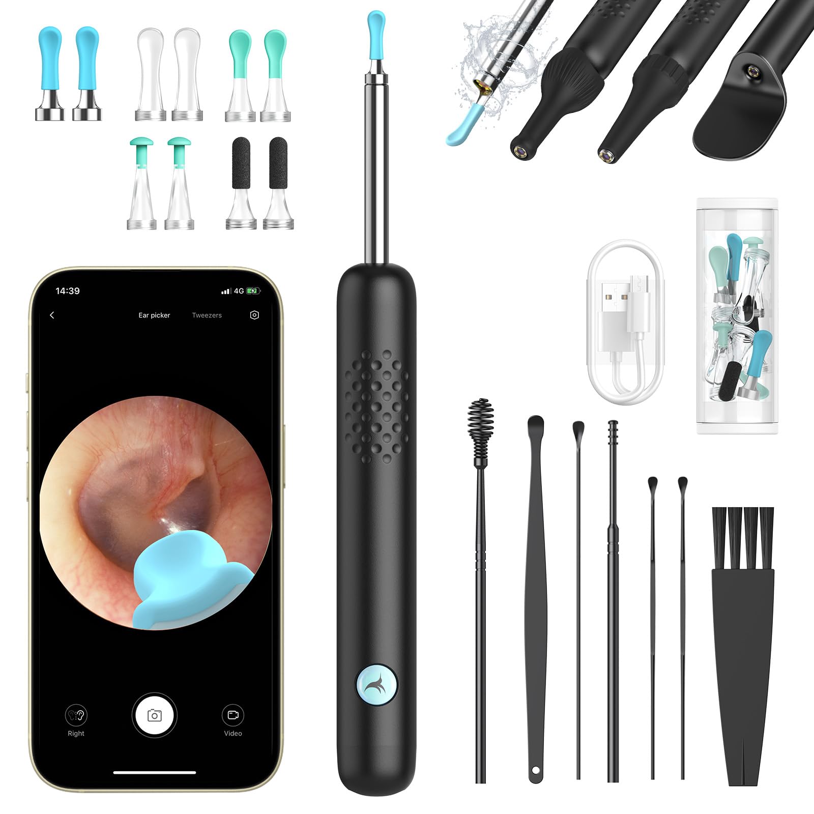 BEBIRD R1 Wax Removal Tool for Ear - Spade Ear Canal Cleaner with Camera 1080P Earscope, Wax Remove Ear Picker with Vari Replacement Tips, Camera with 6LED Light for Ear/Nose/Throat Examination