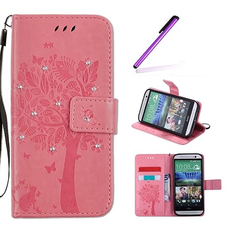EMAXELERS HTC One M8 Hülle Wishing Tree Muster PU Leder Flip Cover Wallet Case im Handyhülle Ledertasche Case Tasche mit Stan