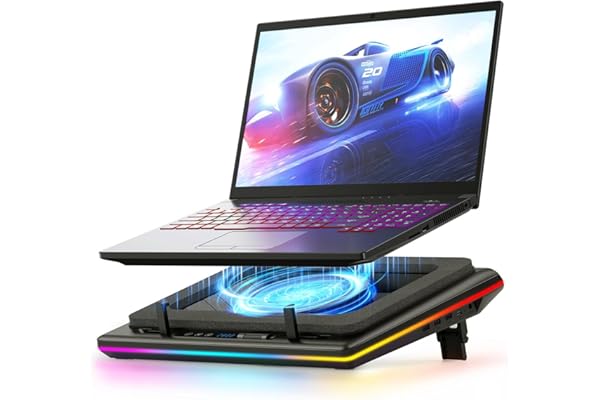 llano V12 Gaming Laptop Cooling Pad Laptop Cooler Laptop Cooling Fan Stand | 5.5 Inch Turbofan, Airtight Pressure Chamber, for 15.6-19in Laptop, Adjustable Speed, Dustproof, 3-Port USB Hub, Black (RGB)