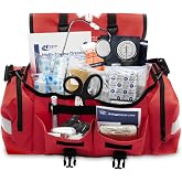MFASCO Complete Emergency Response First Aid Kit Trauma Bag, Red | 415 Piece Fully Stocked Supplies for Disaster Preparedness | for Business, Schools, Organizations, Groups, Home Safety