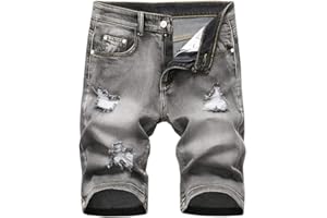 QZH.DUAO Men's Ripped Denim Shorts & Jeans Summer Casual Classic Straight Distressed Ripped Short Jeans
