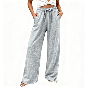 FOCLMP Wide Leg Sweatpants Women Casual Fleece Sweat Pants with Pockets | Loose Casual Wide Leg Sweatpants Drawstring Waist B
