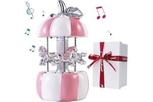 LMMIUU Carousel Music Box Gift Wrapped Ceramic Musical Carousel Color-Changing Lights Music Boxes for Girls Boys Kids Daughter Son Granddaughter Wife Mom Women Birthday Christmas (Pink Pumpkin)