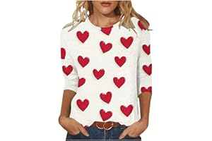 SMIDOW Valentines Shirts for Women Trendy 2025 Cute Love Heart Print Tunic Tops Plus Size Casual Summer 3/4 Sleeve Blouses