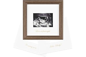 KINLINK Baby Sonogram Picture Frame, Love at First Sight Ultrasound Picture Frame, Pregnancy Gifts for Expecting Mom&Dad, Gender Reveal Party, Baby Keepsake Announcement Rustic Brown