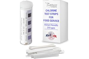 THE FRYOILSAVER COMPANY The FryOilSaver Co, Chlorine Test Strips for Restaurants and Food Service, Precision Chlorine Test Paper, 1 x Vial of 100 Chlorine Sanitizer Test Strips, 0-200 ppm, Bleach Test Strips, FMP 142-1362.