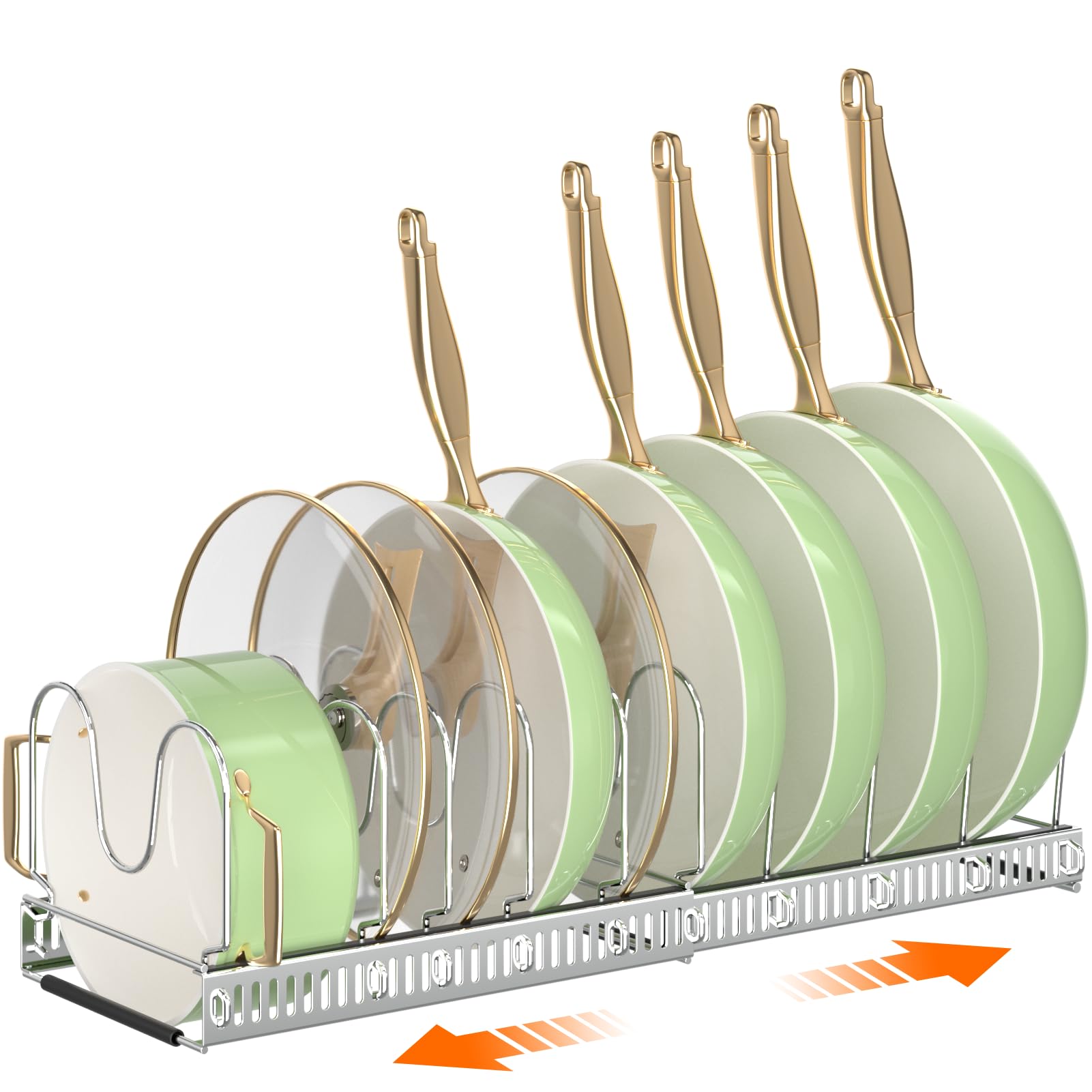 MUDEELA Pots and Pans Organizer Rack for under Cabinet, Expandable Pot Lid Kitchen Cabinet Organizer Holder with 10 Adjustable Compartment Cutting Board Organizer for Pan Lid Cookie Sheet Rack, Silver Image