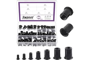 Swpeet 180Pcs 7 Sizes Metric Rivet Nuts Kit, M3 M4 M5 M6 M8 M10 M12 Rivet Nut, Metric Black Zinc Plated Carbon Steel Rivet Nu