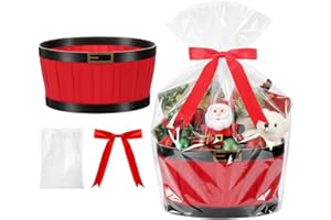 Threehoney Christmas Basket for Gifts Empty Christmas Santa Claus Woven Bamboo Basket with Bag and Bow Ribbon for Xmas Storage Gift Snack Skep with Handle 9"x7"