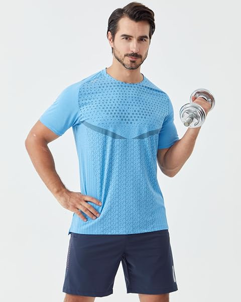 APPRIVOISE-MOI MENS ATHLETIC T-SHIRTS QUICK-DRY MOISTURE WICKING COOLING RUNNING SHORT SLEEVE SHIRT PERFORMANCE TEES GYM TENNIS WORKOUT HIKING CATIONIC SKY-BLUE