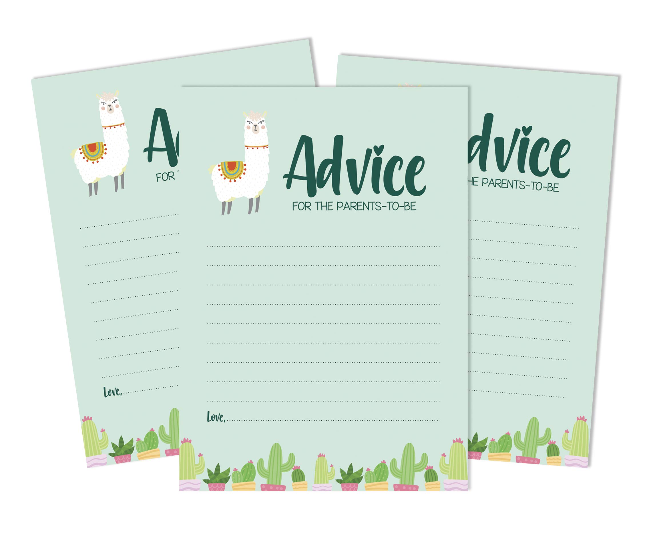 Inkdotpot 50 Advice Cards New Parents For Baby Shower Game Party Supplies Llama Gender Neutral Advice For New Mom & Dad