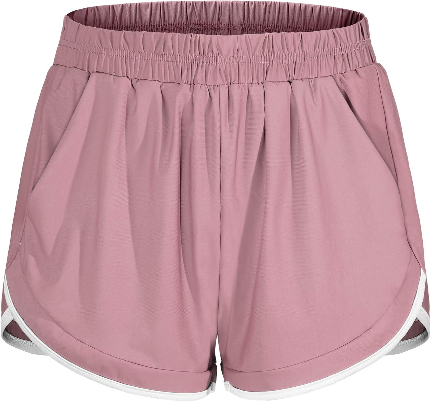 Blevonh Women Elastic Waist Double Layer Casual Running Shorts with Side Pockets: Clothing