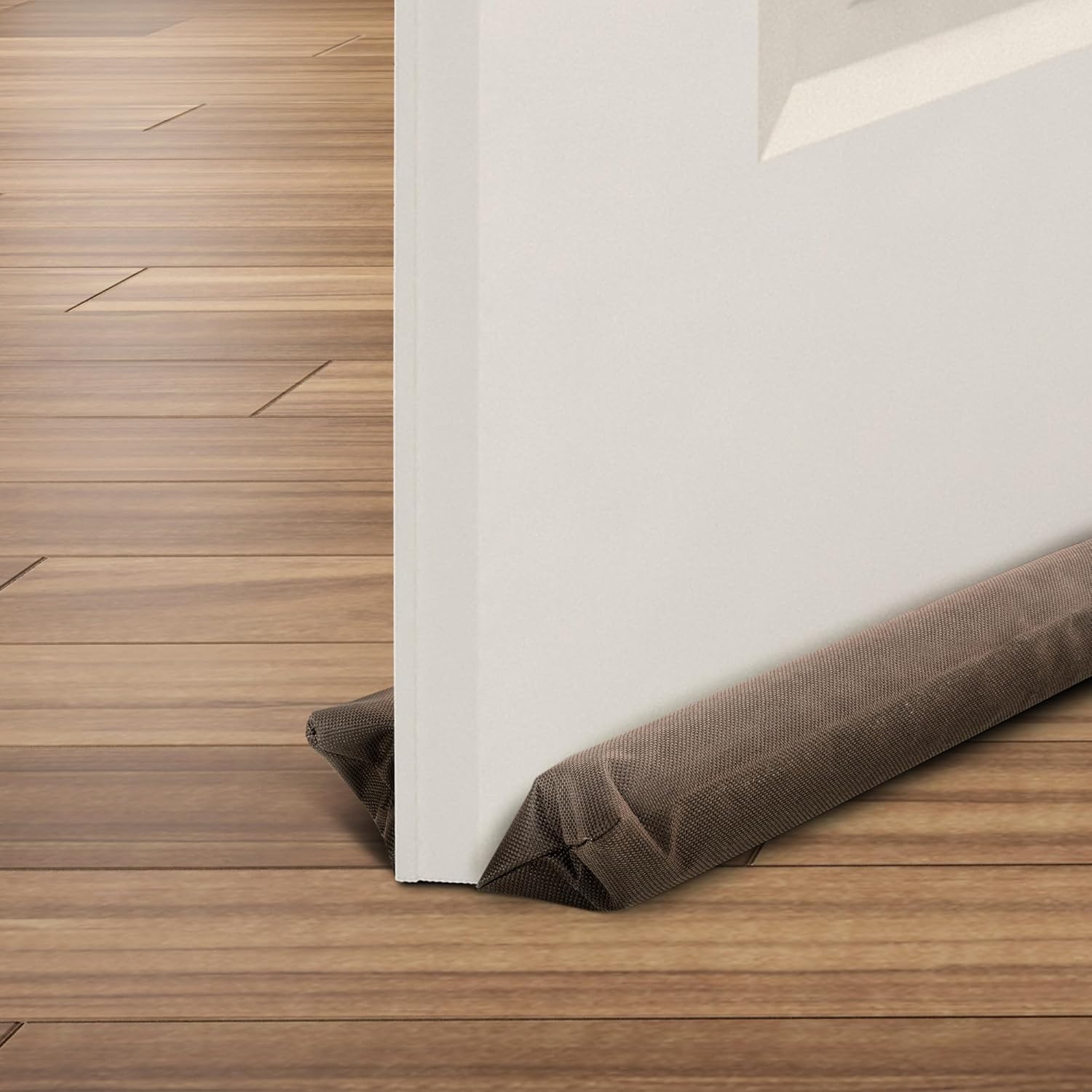 CUQOO Under Door Draught Excluder – Adjustable Door Draft Stopper for Gaps Up to 3.8cm, Noise & Wind Blocker, Double-Sided Door Seal for Front & Internal Doors, Foam Draft Excluder Cushion, Brown