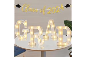 TIFESON Graduation Decorations Class of 2024-4 LED Marquee Light Up Letters “GRAD” + Class of 2024 Banner - Graduation Decor for Kindergarten Preschool High School College Wall Table Party Supplies